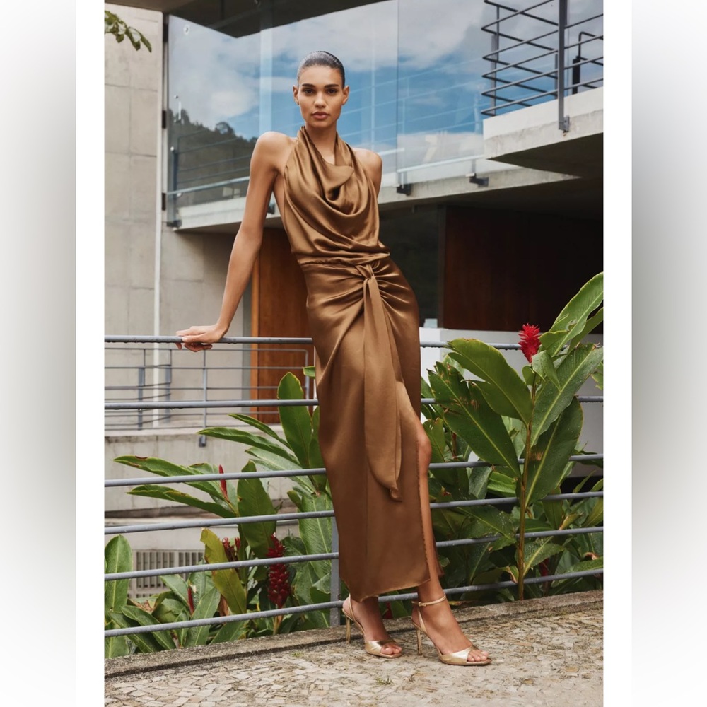 Zara satin effect halter midi dress